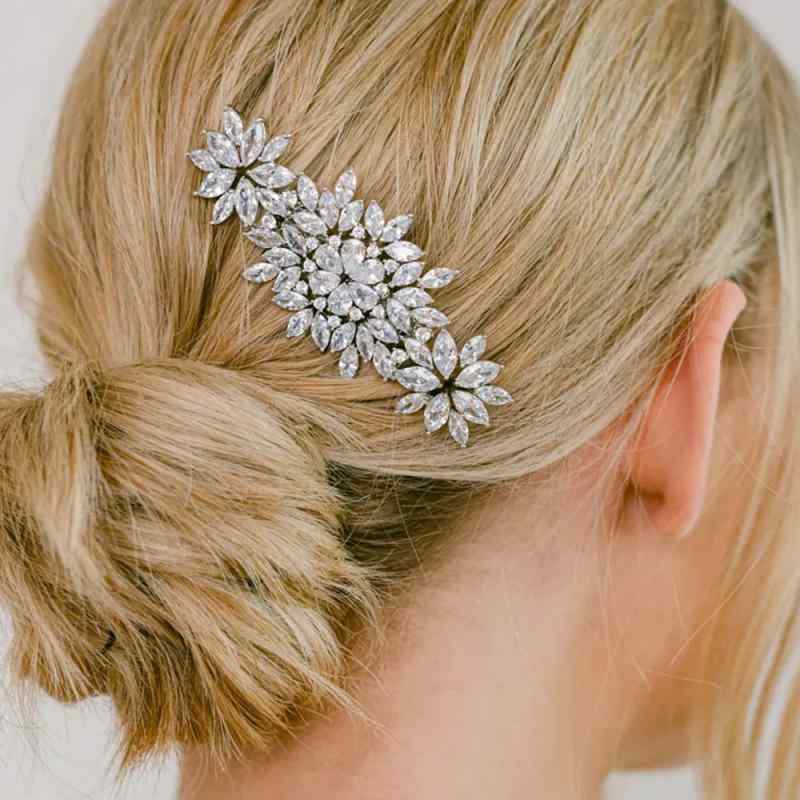 ヘアコーム レディース 花嫁 ウェディング 高級感 ジルコニア 手作り 花 フラワーモチーフ アップヘア まとめ髪用 結婚式 披露宴 挙式 二次会 パーティー 発表会 ゴールド シルバー 電気メッキ加工 ヘッドドレス