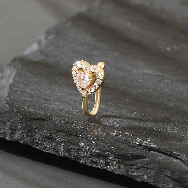 フェイクピアス レディース 銅製 ジルコニア ハート U字型 ノーズクリップ ノンホール 欧米人気 エレガント 上品 かわいい 電気メッキ加工 ゴールドカラー