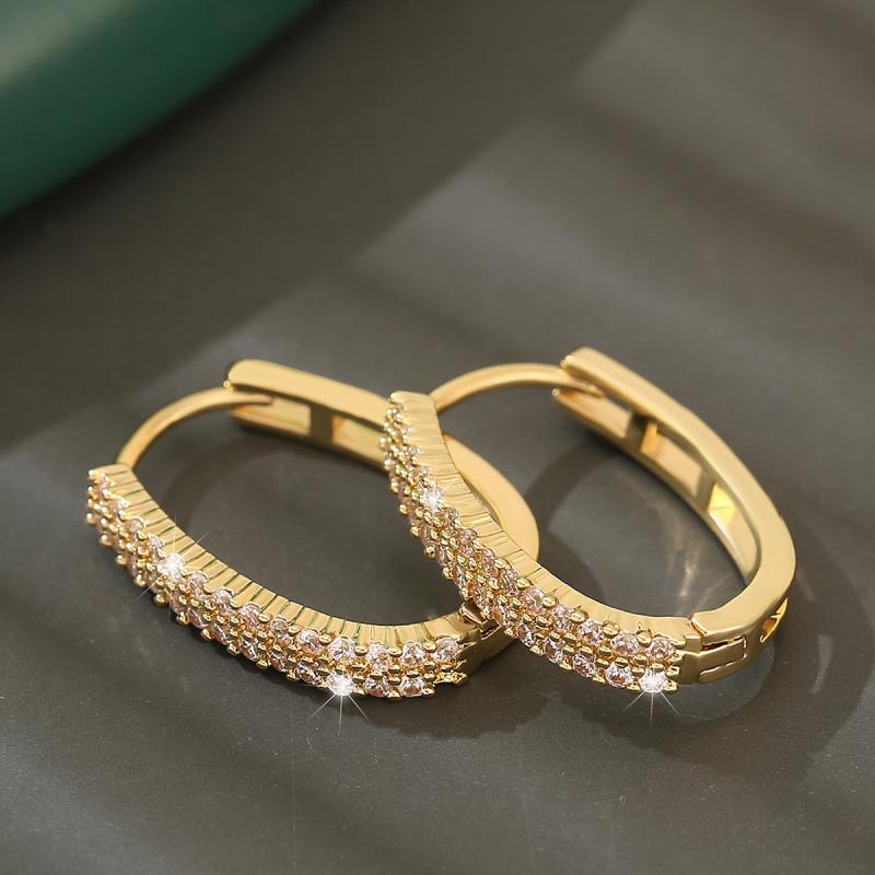 レディース フープピアス 銅製 ジルコニア U字 幾何学 ゴールド 高級感 エレガント おしゃれ 電気メッキ加工 オフィス カジュアル 通勤
