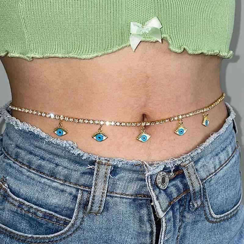 ボディチェーン レディース セクシー ラインストーン 悪魔の目 個性的 欧米トレンド ウエストチェーン ..