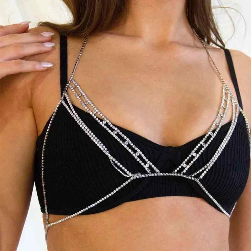 ボディチェーン レディース セクシー ラインストーン 透かしデザイン 電気メッキ加工 ゴールド シルバ..