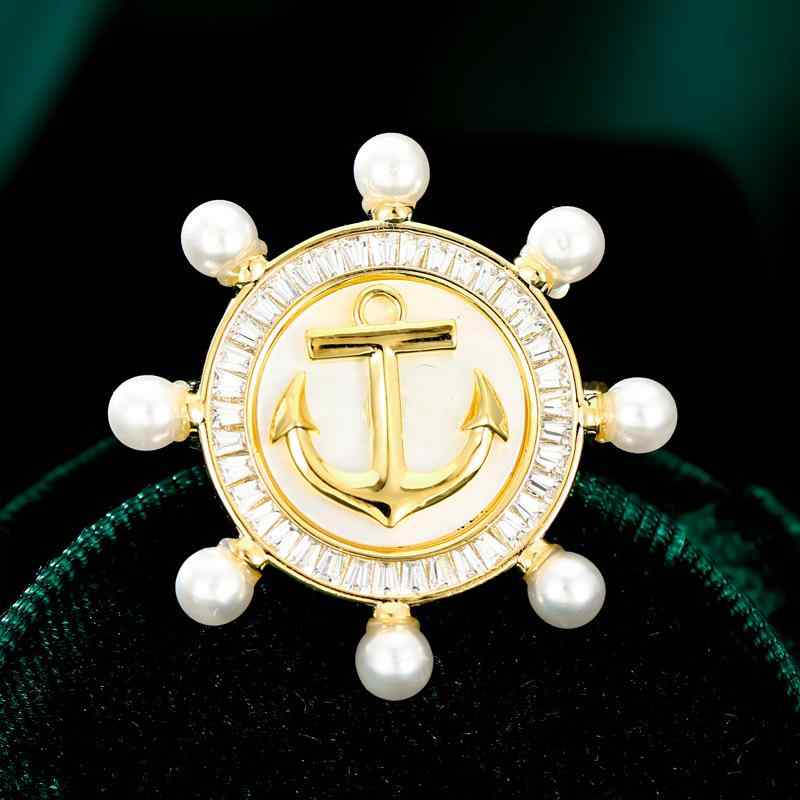 ブローチ レディース 天然シェル イカリモチーフ 個性的 おしゃれ ちら見防止 銅製 エンブレム ピンバ..