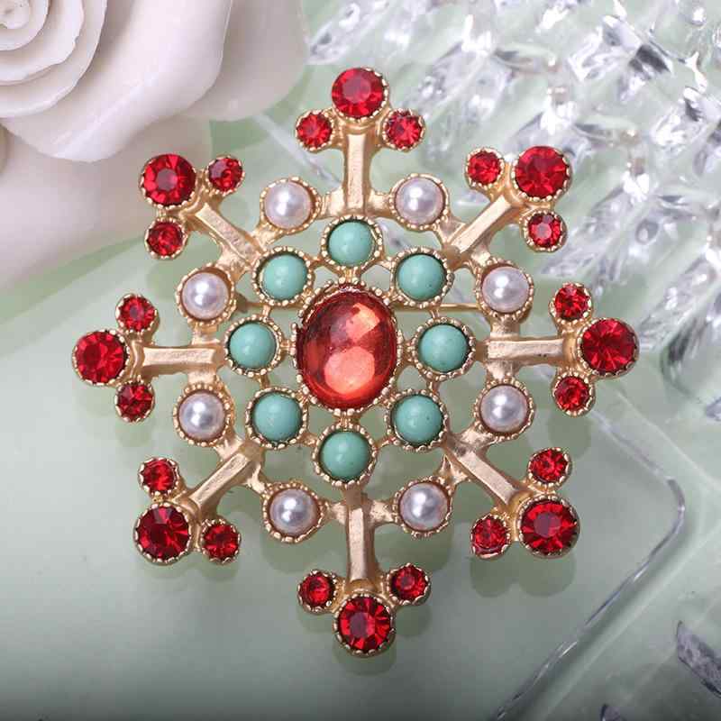ブローチ レディース 欧米風 レトロ 宮廷風 アンティーク調 合金製 ルビー 埋め込み マットゴールド 雪の結晶形 パール ラインストーン 卒業式 入学式 結婚式 パーティー フォーマル 上品 エレガント アクセサリー