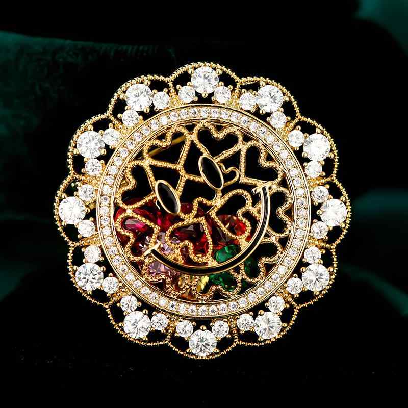 ブローチ レディース スマイル 顔 銅製 マイクロパヴェ留め ジルコニア 幾何学モチーフ 韓国風 おしゃ..