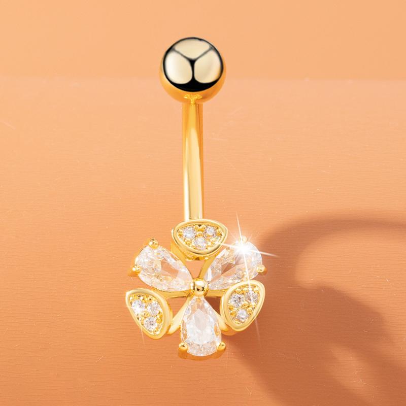 へそピアス レディース 女性用 個性的 花 フラワーモチーフ ライトラグジュアリー ジルコニア 電気メッキ加工 かわいい