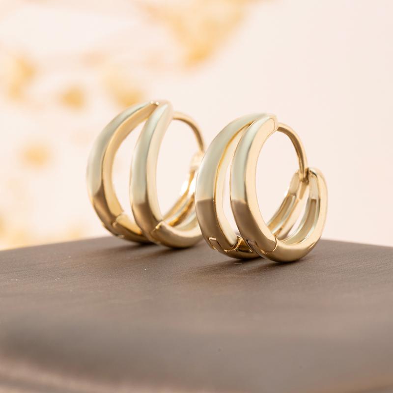 ピアス レディース 二層 透かし彫り 欧米風 レトロ シンプル フープ ゴールドカラー 銅製 電気メッキ加工 通勤 オフィス カジュアル 円形 幾何学模様