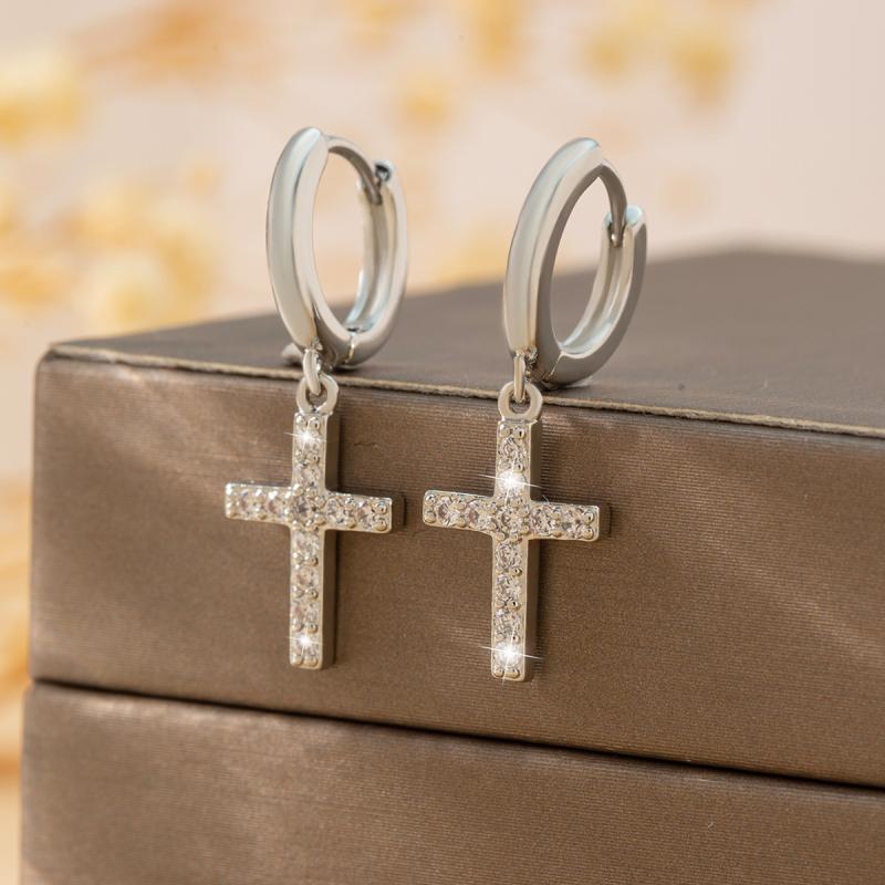 ピアス イヤリング メンズ レディース ユニセックス 軽やかな高級感 揺れる ドロップ ジルコニア 十字架 幾何学模様 繊細 上品 銅製 シルバー オフィス カジュアル 通勤 フォーマル 電気メッキ加工