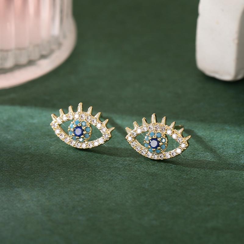 ピアス レディース S925ポスト 銅製 マイクロパヴェ ジルコニア デビルアイモチーフ シンプル 万能 電気メッキ加工 シルバー ゴールド