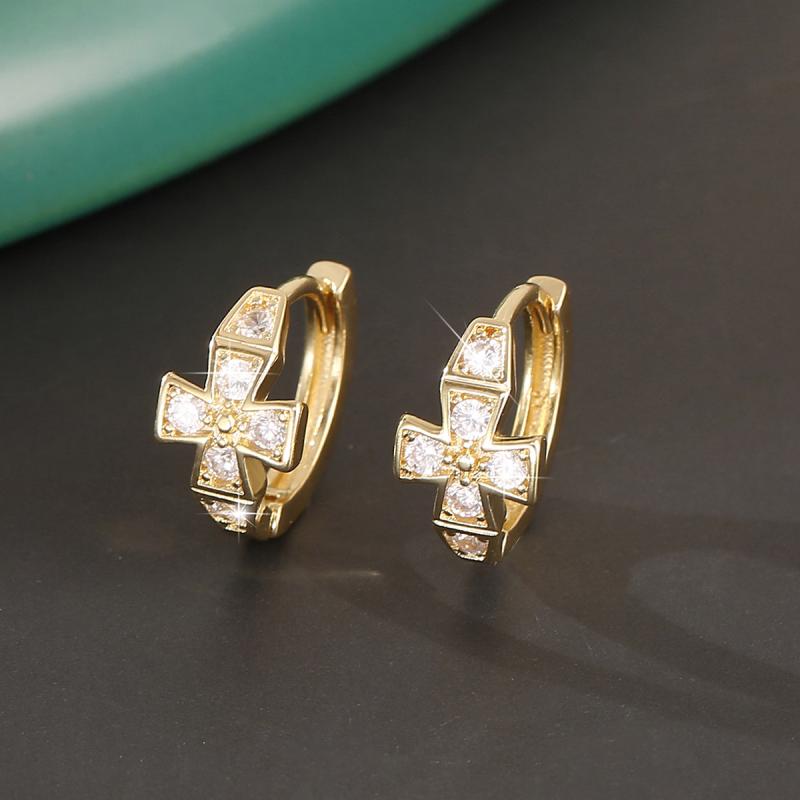 ピアス レディース 女性用 シンプル ファッション フラワー クロスデザイン フープ イヤーカフ 軟骨 ジルコニア 銅製 電気メッキ加工 ゴールド シルバー 個性的 円形 幾何学(x2)