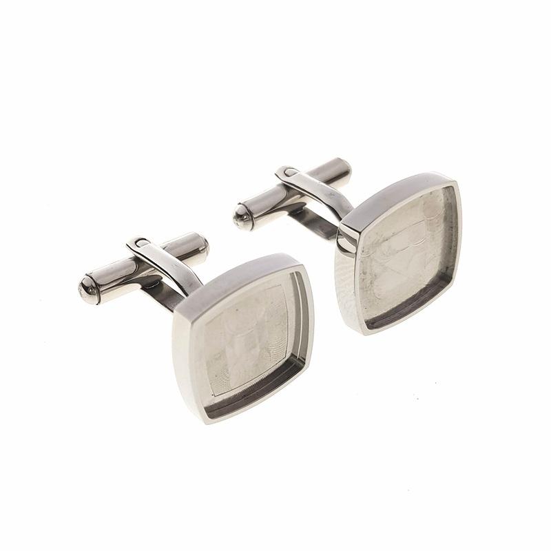 カフスボタン メンズ チタン鋼 ステンレス スクエア フレンチスタイル DIY 空枠 埋め込み式 レジン封入..