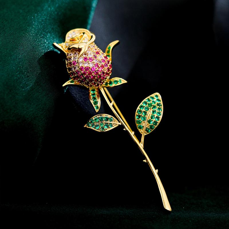 ブローチ レディース マイクロインレイ ジルコニア グラデーションカラー ローズモチーフ 上品なデザイ..