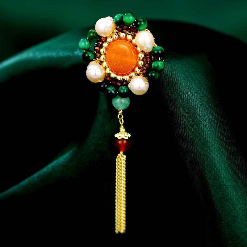 ブローチ レディース 多機能 ハンドメイド 京劇 隈取モチーフ チャイナドレスデザイン タッセル 淡水パ..