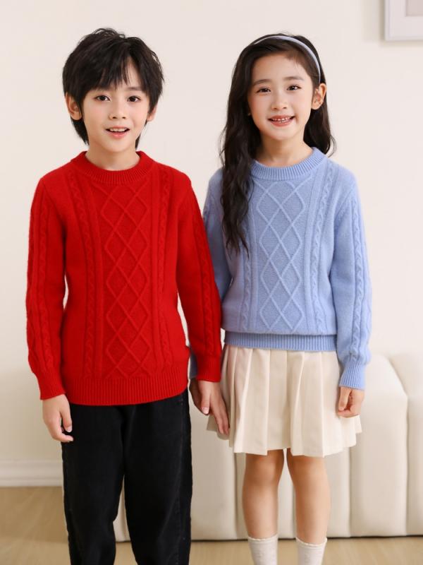 楽天セキュアデポニット セーター キッズ ジュニア 子供 男の子 女の子 100％ ウール 厚手 肉厚 丸首 クルーネック プルオーバー 無地 秋冬 韓国風 カジュアル 柔らかい 肌触り 普段着