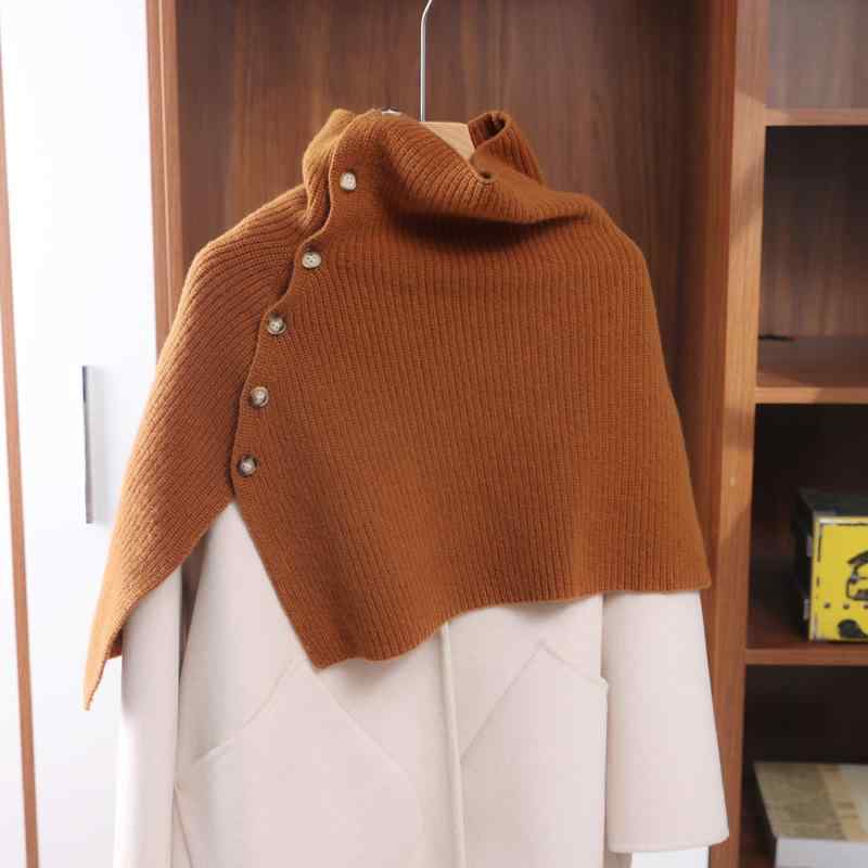 ショール レディース 女性用 ラムウール ニット ポンチョ 防寒 保温 暖かい 秋冬 ボタン スリット 羽織り 韓国ファッション 高品質 万能 着回し 無地 シンプル ゆったり