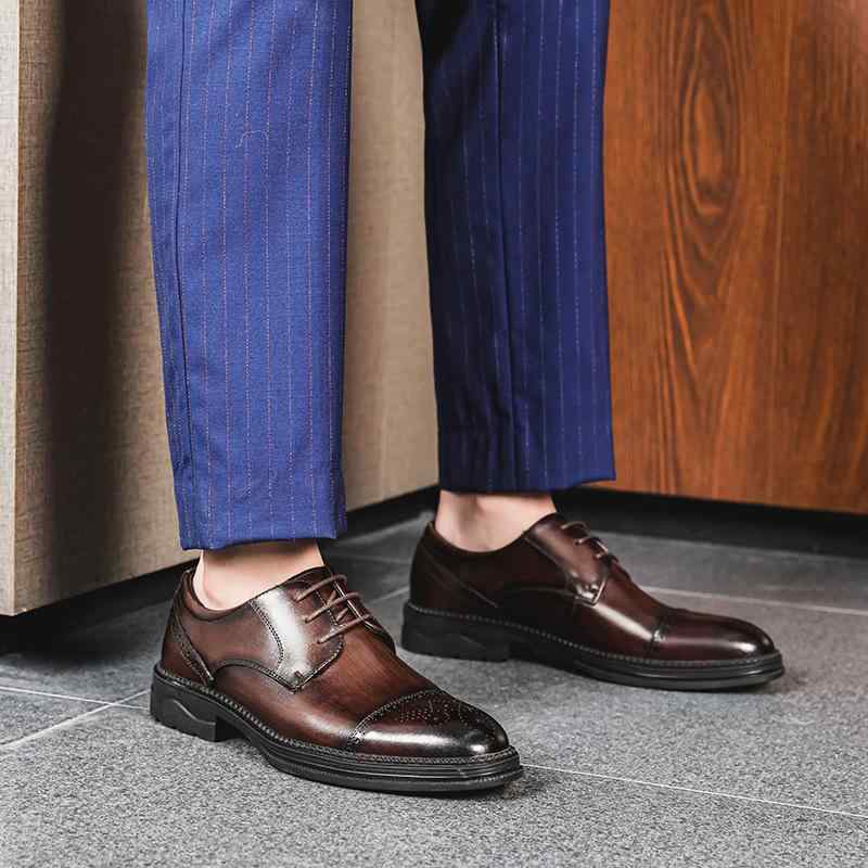 ダービーシューズ メンズ 本革 厚底 ブローグ シークレットヒール 通気性 滑り止め ビジネス フォーマ..