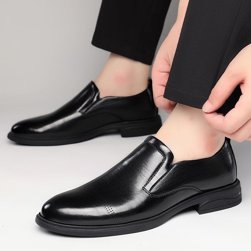 ビジネスシューズ メンズ 光沢 鏡面仕上げ ポインテッドトゥ ローカット スリッポン ブローグシューズ ..