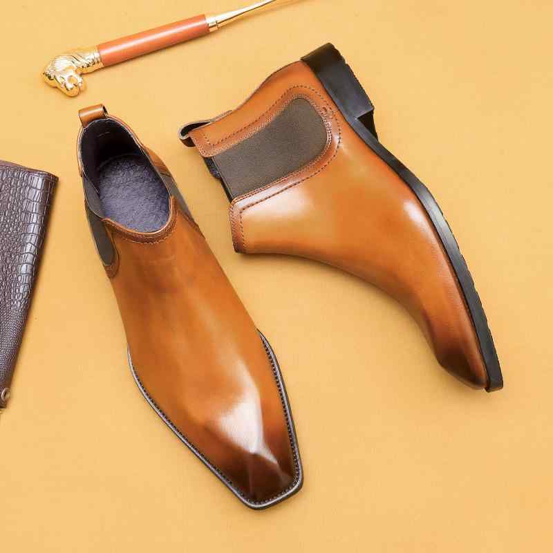 ブーツ メンズ チェルシーブーツ 本革 牛革 ポインテッドトゥ ハイカット 防滑 ビジネス フォーマル 通勤 通気性 保温 吸汗 イギリス風 ブリティッシュスタイル 男性用 革靴 秋冬 ブラック ブラウン対応