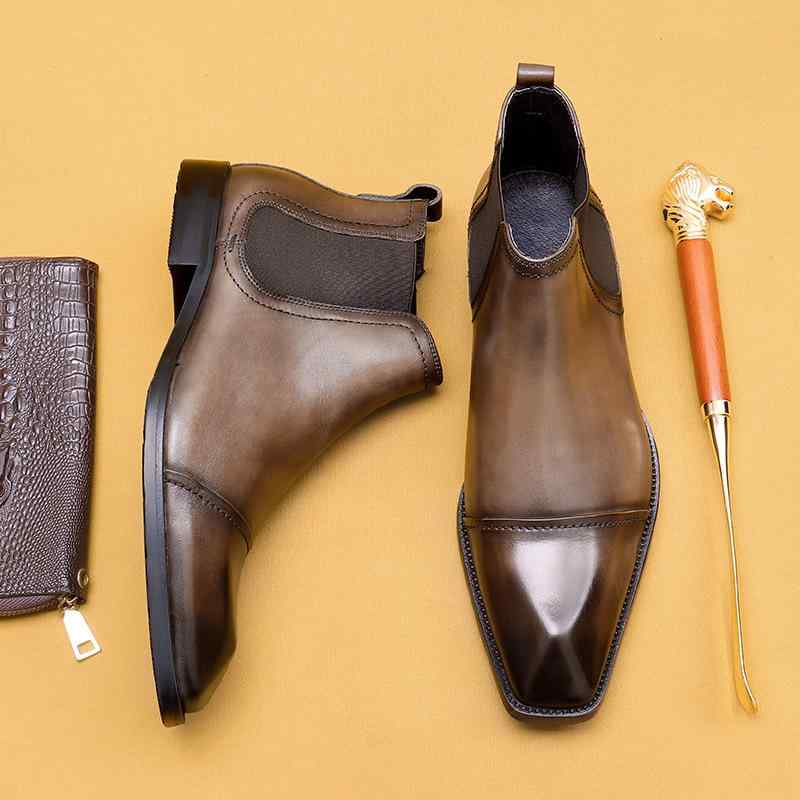 ブーツ メンズ 滑り止め 吸汗速乾 保温 通気性 本革 牛革 ポインテッドトゥ 英国風 ビジネス ドレス フォーマル 通勤 チェルシーブーツ ショートブーツ 秋冬 ラバーソール 低ヒール