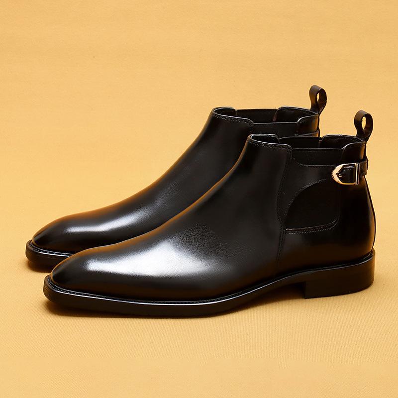 ビジネス フォーマル 通勤 滑り止め 保温性 通気性 裏起毛 チェルシーブーツ メンズ 本革 サイドゴア ショートブーツ ポインテッドトゥ アンティーク加工 ラバーソール スクエアヒール
