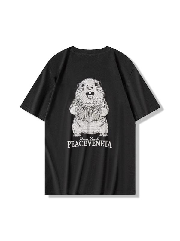 Tシャツ メンズ 光変化 刺繡 ネズミ アニマル柄 中国風 国潮デザイン ルーズフィット オーバーサイズ 丸首 クルーネック 半袖 綿 コットン 通気性 防シワ 防汚 薄手 カジュアルスタイル 春夏秋