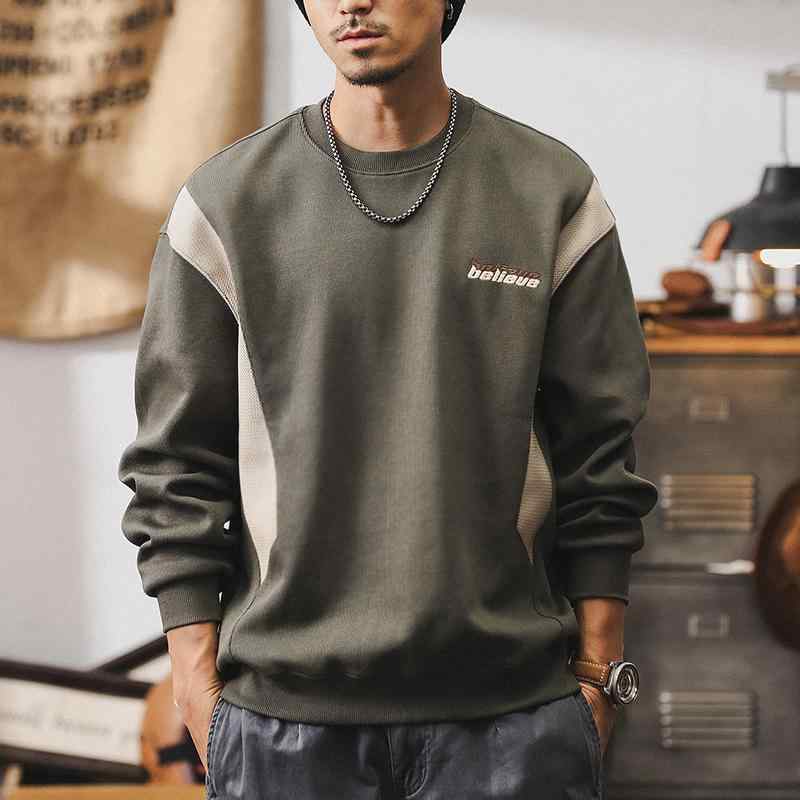 スウェット トレーナー メンズ ヘビーウェイト ゆったり オーバーサイズ 配色切り替え 刺繍 アメカジ カジュアル 長袖 綿100% クルーネック 春秋