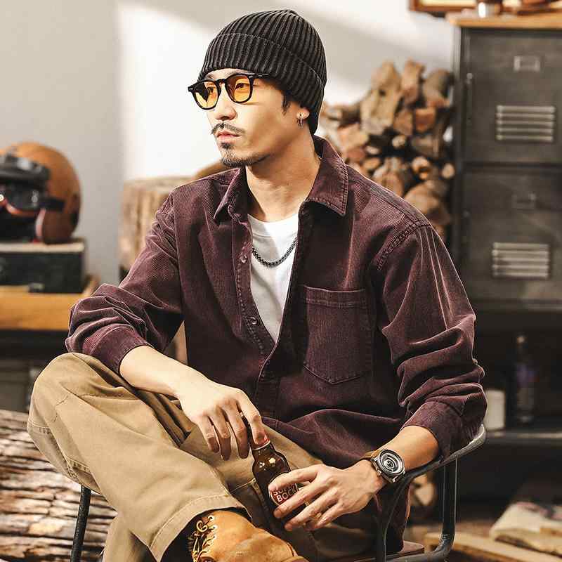 シャツ メンズ コーデュロイ 長袖 アメリカンヴィンテージ アメカジ ストリート系 ルーズフィット 通気性 多ポケット カジュアル ワークテイスト 秋冬