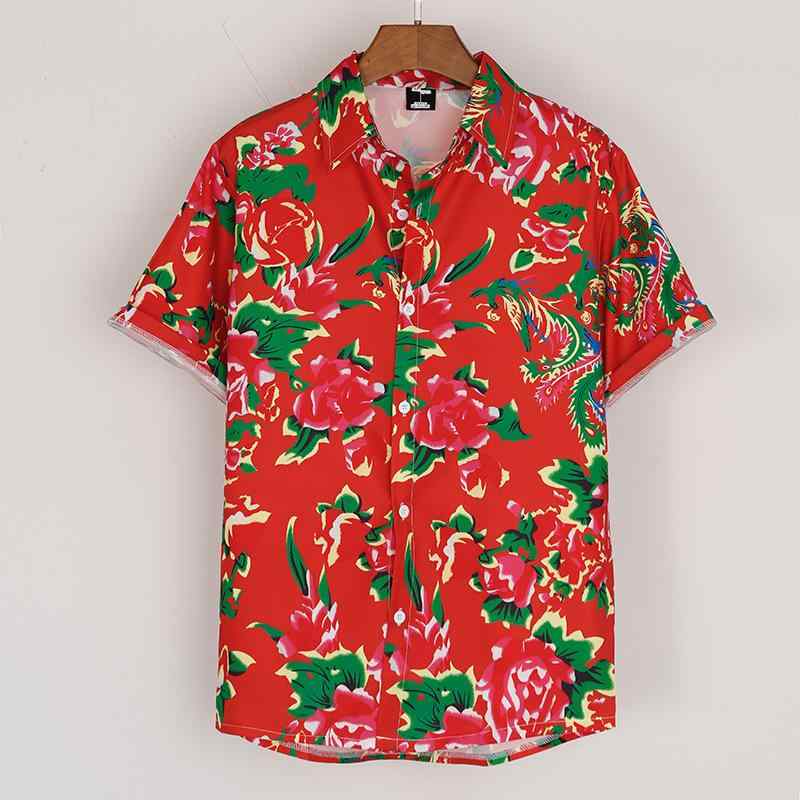 シャツ メンズ 半袖 東北大花柄 総柄 ゆったり オーバーサイズ ポリエステル素材 中華風 ストリート ア..