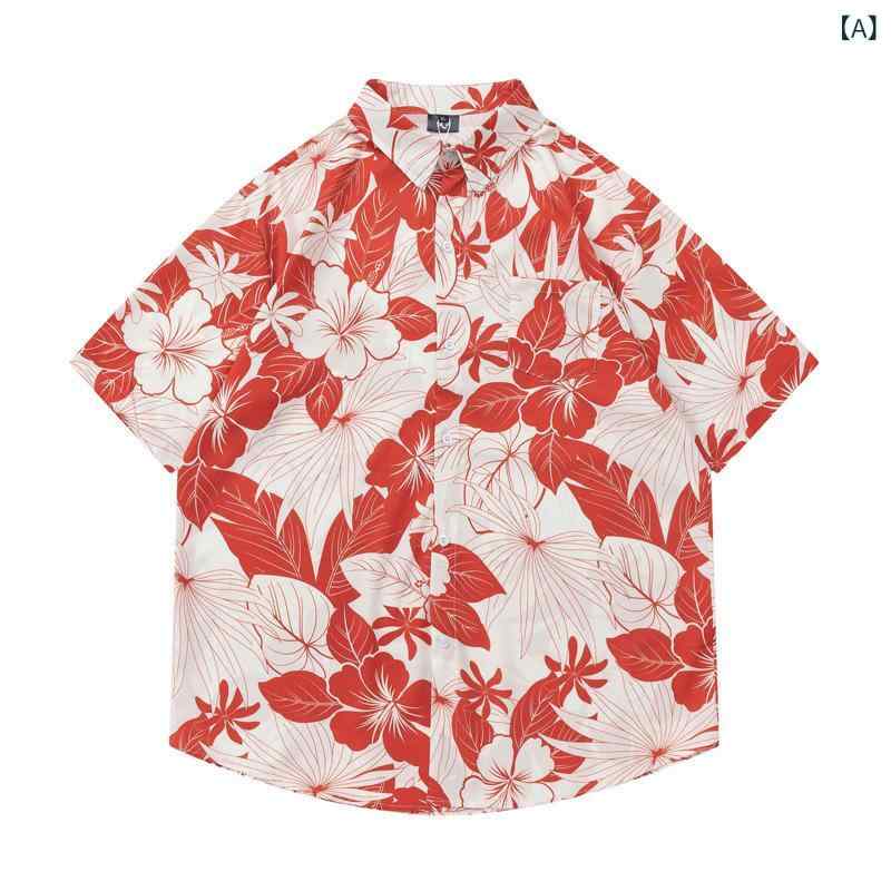 シャツ メンズ 半袖 開襟 ヴィンテージ 香港風 おしゃれ クール ゆったり 小花柄 プリント ビーチ リゾート ペア ポリエステル 普段着 カジュアル