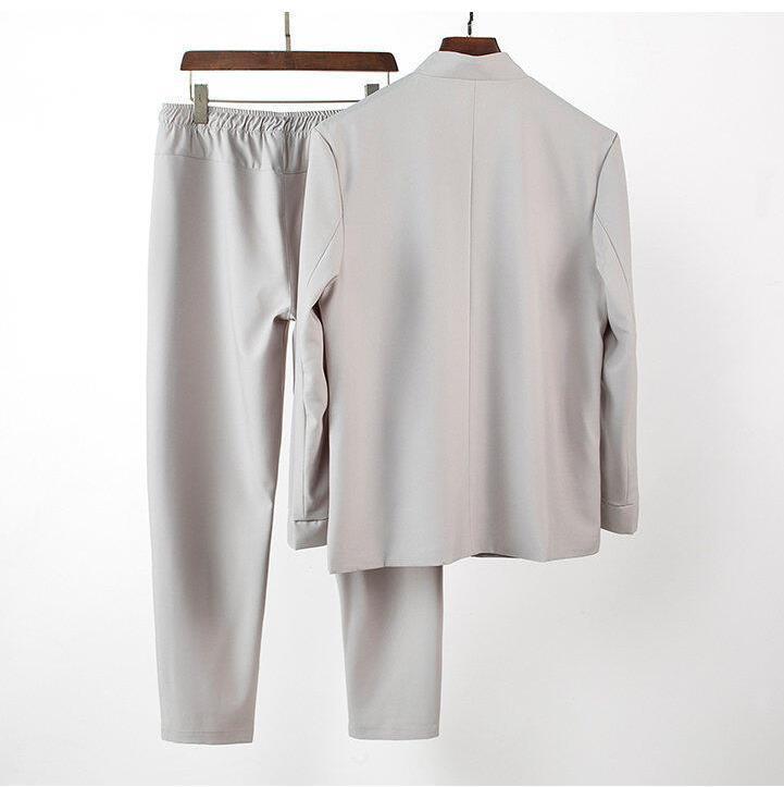 メンズ 中国風 スタンドカラー 中山服 長袖 カジュアル セットアップ ジャケット パンツ 2点セット 刺繍 ジャガード ポリエステル混紡 春秋 大きいサイズ