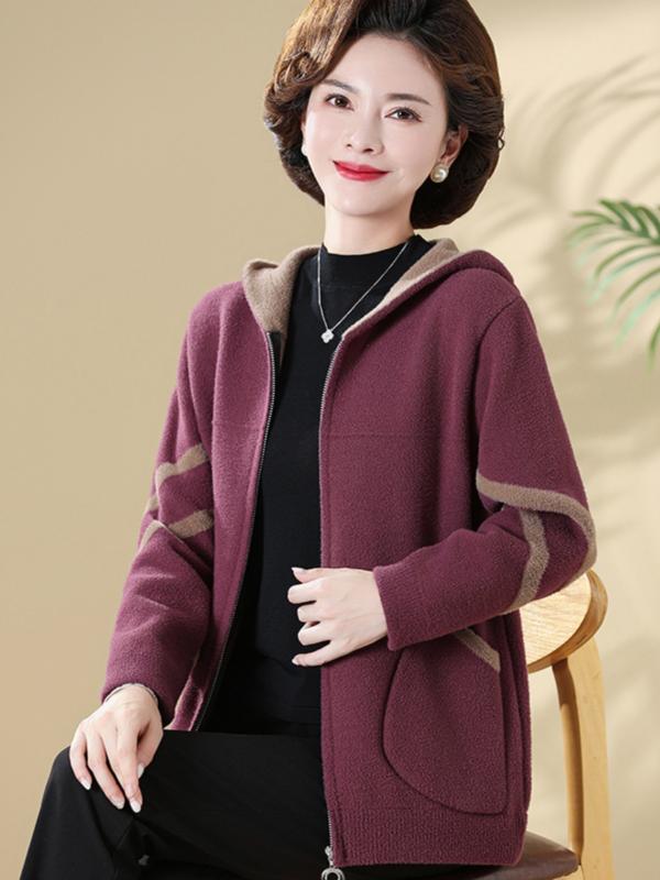 コート レディース ミセス 秋冬 厚手 裏起毛 防寒 保温 カシミヤ ウール混 フード付き ジャケット 上品 エレガント カジュアル アウター 中高年 女性 婦人服 パープル モカ レッド