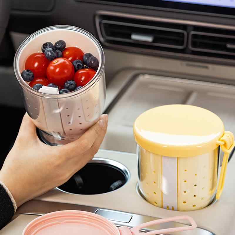 ランチボックス おしゃれ 高見え 携帯用 ポータブル 水切り機能 フルーツカップ サラダカップ フォーク..