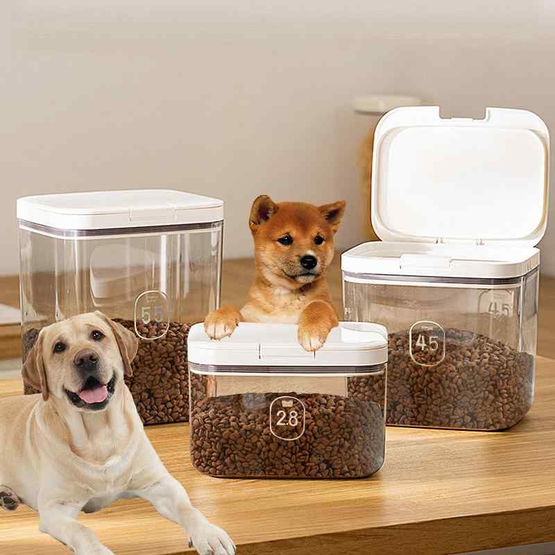 ペット用 プッシュ式 真空 密閉 防湿 ストッカー PP製 キャットフード ドッグフード 猫砂 おやつ 保存容器 大容量 収納ケース
