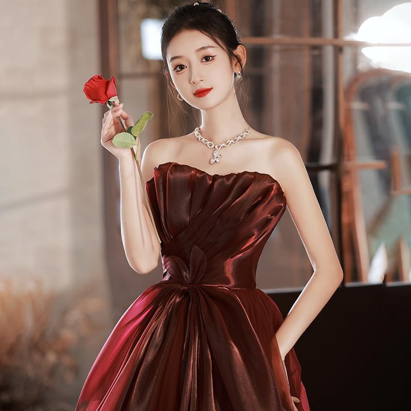 ドレス レディース イブニングドレス ウエストマーク 細見え 着痩せ ビスチェ ストラップレス ロング丈..