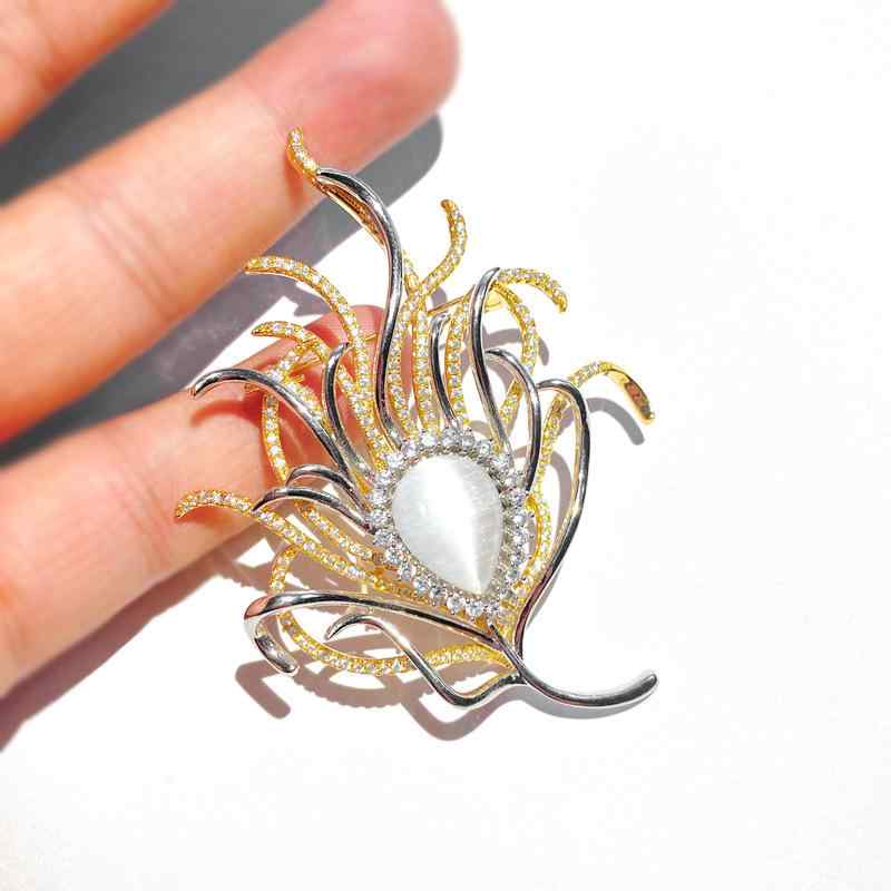 ブローチ レディース 猫目石 クリスタル ジルコニア 花 フラワーモチーフ 高級感 エレガント 韓国ファッション 襟留め スカーフクリップ コサージュ ピン フォーマル カジュアル 結婚式 パーティー 卒業式 入学式 プレゼント ギフト