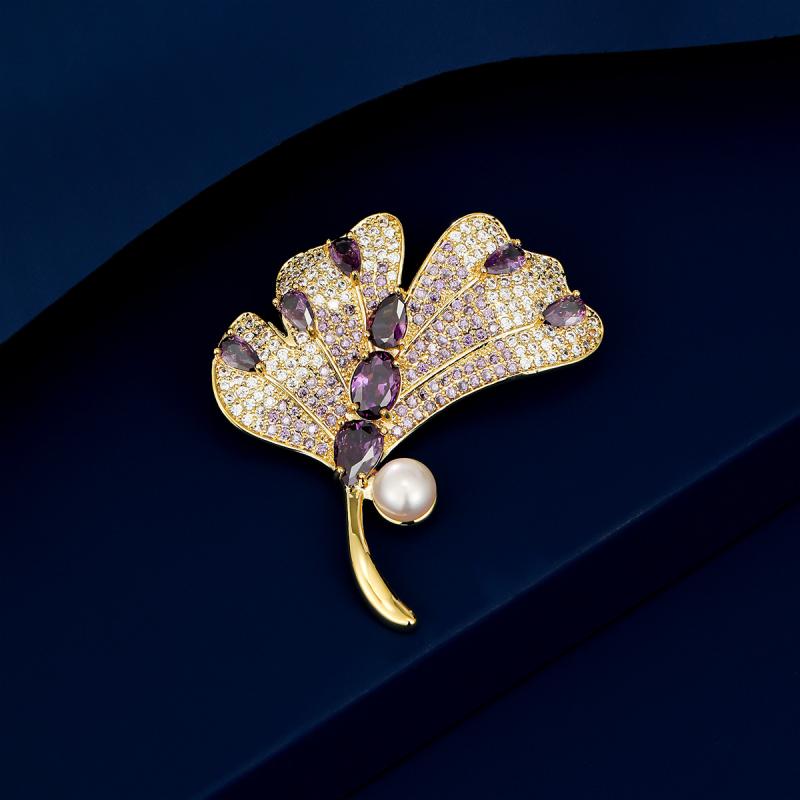 ブローチ レディース 高級感 レトロ パープル ジルコニア リーフ エレガント 淡水パール フラワーモチーフ コートアクセサリー 上品なコサージュ 入学式 卒業式 結婚式 パーティー オフィス カジュアル