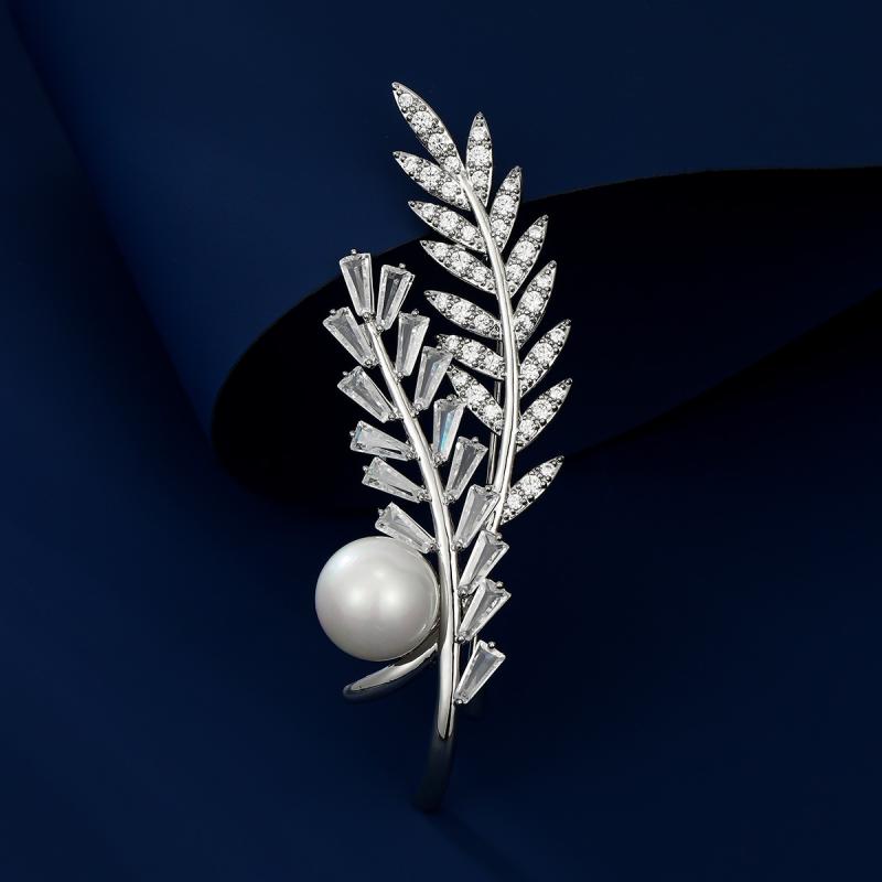 ブローチ 男女兼用 日韓スタイル 高級感 ジルコニア 銅製 葉 麦の穂 パール 上品 エレガント ファッション スーツ コート 結婚式 入学式 卒業式 パーティー 通勤 オフィス フォーマル カジュアル ワンポイント アクセサリー