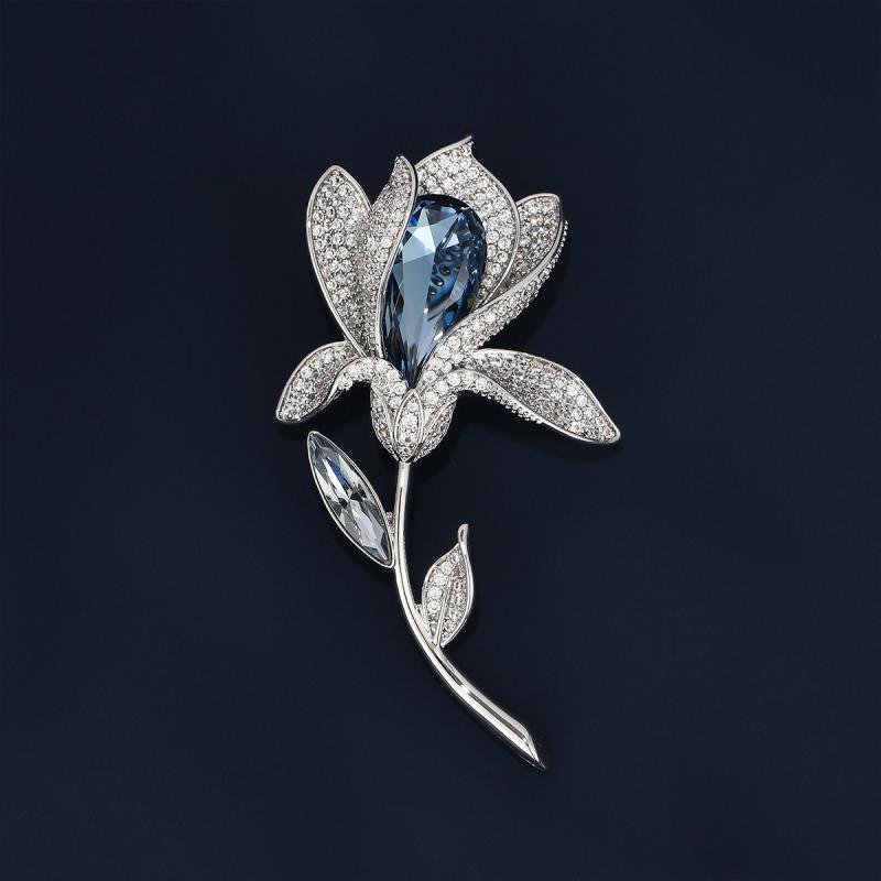 ブローチ 男女兼用 高級感 韓国風 ファッション オフィス 通勤 おしゃれ ジルコニア 輝く 大ぶり チューリップ バラ 薔薇 フラワーモチーフ エレガント 上品 華やか 結婚式 入学式 卒業式 パーティー プレゼント