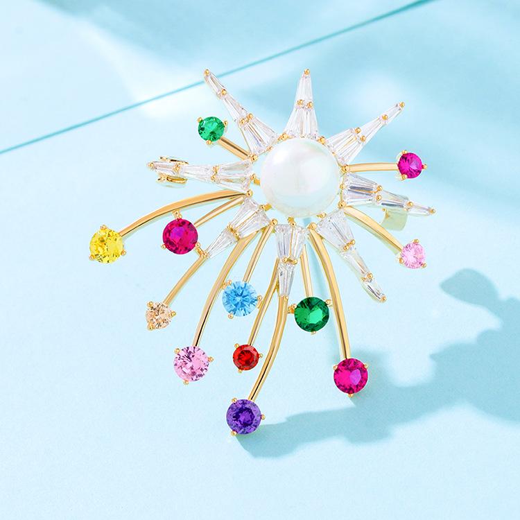 ブローチ レディース マイクロパヴェ カラフル ジルコニア パール 星 スター 煌めく 韓国ファッション ..