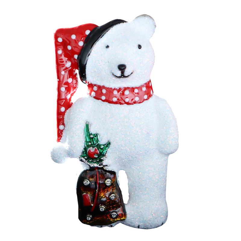 ブローチ レディース ホワイト 帽子 クマ 雪だるま かわいい 万能 キャラクター ラインストーン 電気メ..