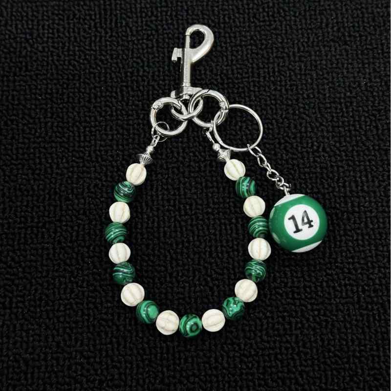 キーホルダー メンズ レディース 男女兼用 手作り ハンドメイド ビーズ ビリヤード エイトボール ショートチェーン ストラップ チャーム おしゃれ オリジナル デザイン 金属製