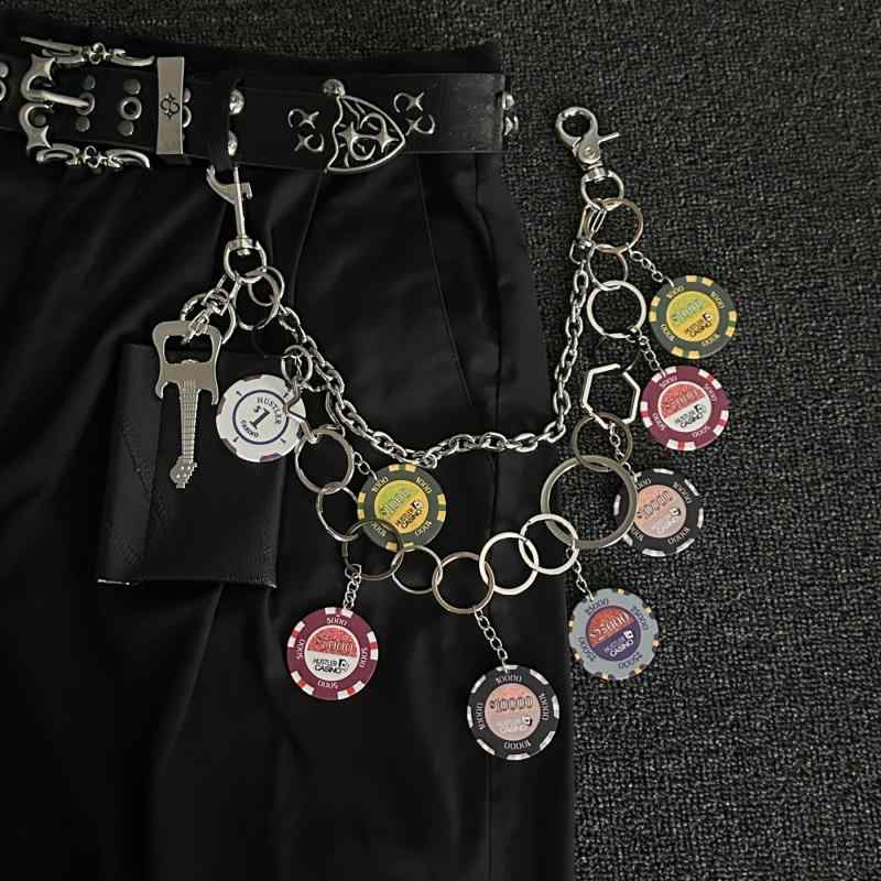 パンツチェーン マルチカラー ダブルレイヤー 切り替え 幾何学模様 チップモチーフ 個性的デザイン ス..