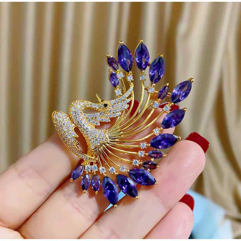 ブローチ ユニセックス 輝く エレガント 高級感 韓国ファッション ゴールド ジルコニア スワン クリス..