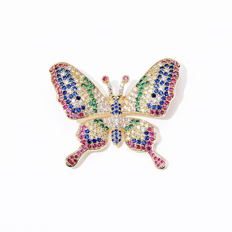 ブローチ レディース 女性用 マイクロパヴェ ジルコニア カラフル 蝶 バタフライ 上品 エレガント 韓国ファッション カーディガン コート 襟元 アクセサリー フォーマル セレモニー 結婚式 パーティー 入学式 卒業式 発表会 オフィス 普段使い