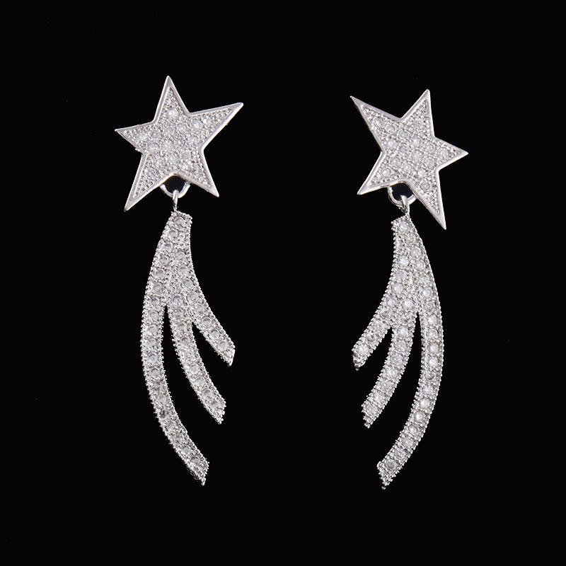 ピアス レディース S925 シルバーポスト ジルコニア 星 タッセル 揺れる 上品 シンプル オフィス デイリー プラチナカラー