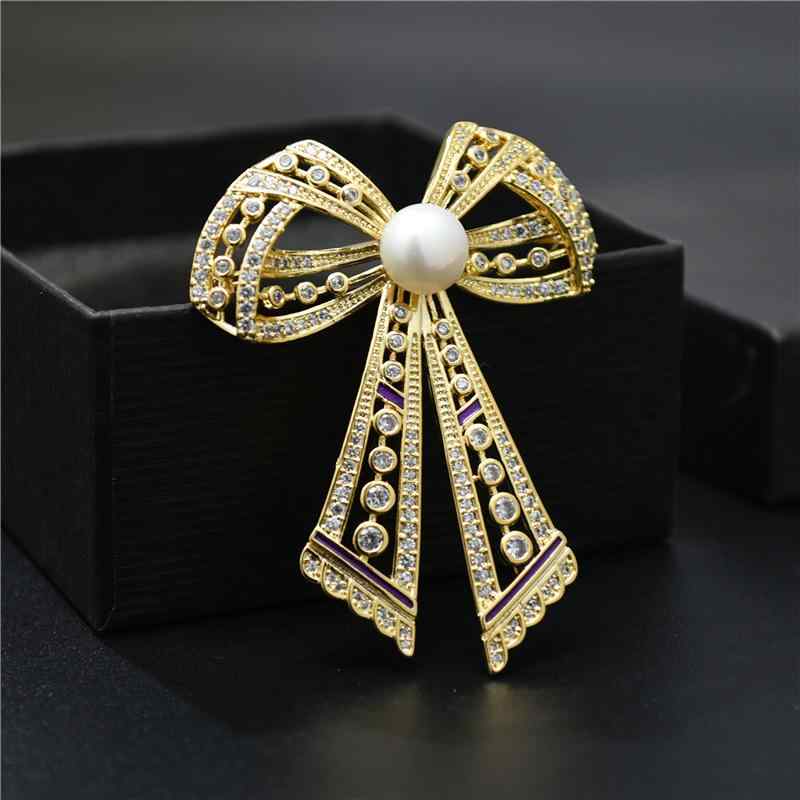 ブローチ レディース 結婚式 入学式 卒業式 フォーマル セレモニー 高級感 エレガント ラグジュアリー 蝶結び リボン 天然淡水パール ジルコニア マイクロパヴェ ゴールドメッキ 銅製 韓国風 ピンバッジ
