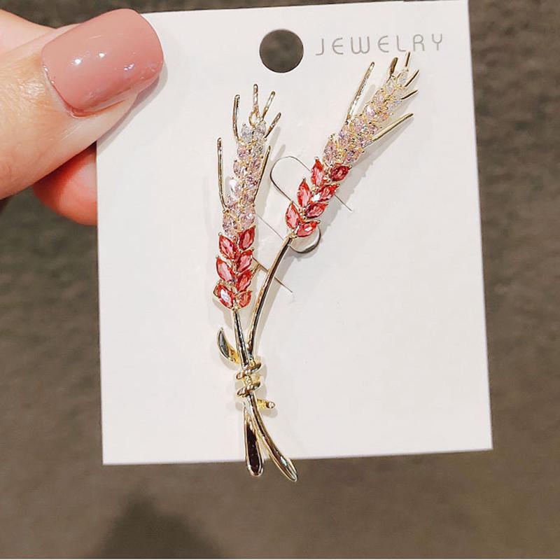 ブローチ レディース 麦穂 マイクロインレイ マルチカラー ジルコニア 韓国風 エレガント 秋冬 コート ..