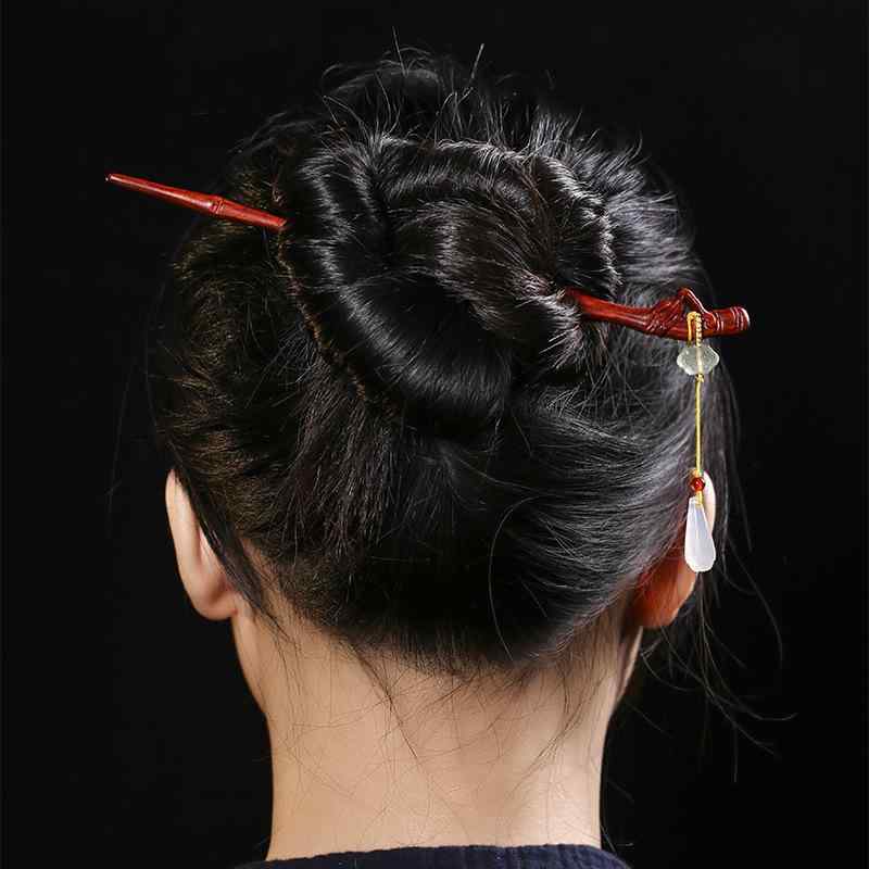 かんざし 簪 レディース 紫檀 木製 天然石 カルセドニー レトロモダン 和装 木蓮 花 房飾り タッセル まとめ髪 浴衣 着物 卒業式 髪飾り