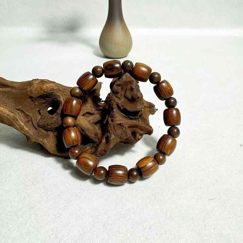 ブレスレット メンズ レディース 男女兼用 無垢材 黒花梨 緑檀木 天然木 個性的 樽型ビーズ 木製数珠 念珠 腕輪 ペア カジュアルスタイル 普段使い