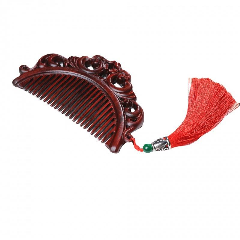 コーム 高級紫檀木 璃龍彫刻 美髪 頭皮マッサージ 静電気抑制 天然木製 ハンドメイド 工芸品 ギフトセット プレゼント 贈り物 おしゃれ 上品 男女兼用