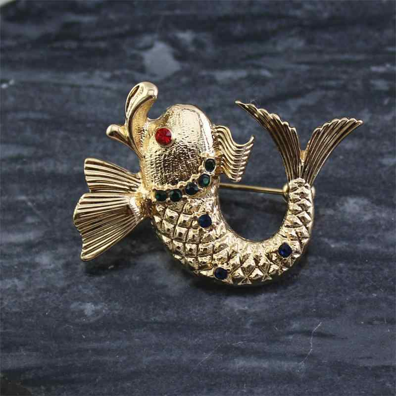 ブローチ 男女兼用 電気メッキ加工 合金 金色 海洋 金魚 赤い目 動物モチーフ コート ジャケット スト..